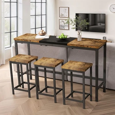 Kitchen Dining Table Pub Table Long Dining Table Set W 3 Stools - Image 1 of 4