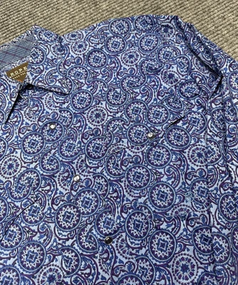 Camisa Roper Para Hombre Mediana Azul Púrpura Cachemira Perla Occidental A Presión Manga Larga Foto 1 de 4