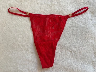 Victoria's Secret Panties Thong Panty Dream Angels Red Lace Rhinestone Heart XL - Image 1 of 4