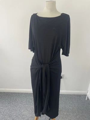 JW Anderson x Uniqlo Dress Sz XL Knot Tie Front Maxi Black Jersey Flutter Sleeve - Image 1 of 4