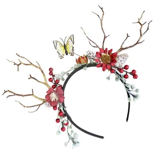 Diadema de Navidad con astas de pelo de reno ramas bayas Prendas para la cabeza de Navidad - Imagen 1 de 12