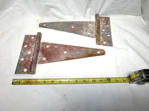 Vintage Set Barn Door T Strap Hinges 12" x 7" Original Paint Heavy Duty Iron - Picture 1 of 3