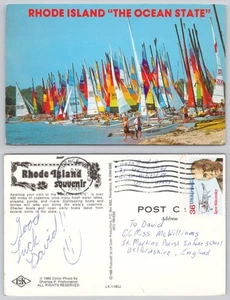 s24684 Hobie Cat Segelboote Rhode Island USA Postkarte 1988 Stempel - Bild 1 von 3