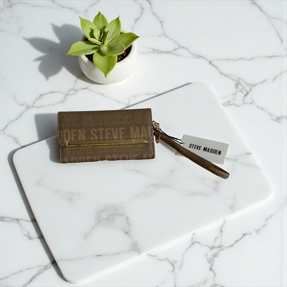 Steve Madden Logobar SNDSTRM Triple Cartera Muñequera Marrón Neutro Nuevo Foto 1 de 4