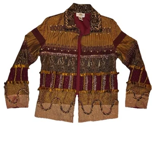 Vintage Sandy Starkman Jacket Womens Size S Artsy 3D Mixed Media Boho Metallics - Picture 1 of 6