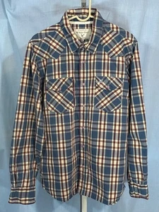 Camisa White Owl California para hombre talla XL azul a cuadros manga larga rosa con botones a presión - Imagen 1 de 5