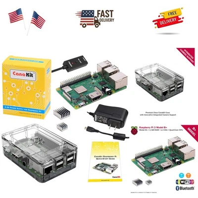 Paquete completo Raspberry Pi 3 B+: WiFi de doble banda, estuche transparente y fuente de 2,5 A Foto 1 de 4