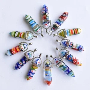 30pcs Mixed Thousand Flower Glass Pillar Point Charm Pendants for Jewelry Making - Picture 1 of 12