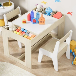 Kids Table & 2 Chair Set Wooden Desk Activity Table Set for Toddler with Storage - Picture 1 of 7