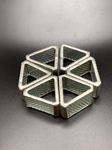 6 Sweet Vintage Art Deco Pewter Glass Triangle Napkin RIngs Unique Hand Crafted - Picture 1 of 6