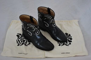 Isabel Marant Etoile Black Leather CALEEN Stud Flat Ankle Wedge Boots EU40 UK7 - Picture 1 of 19