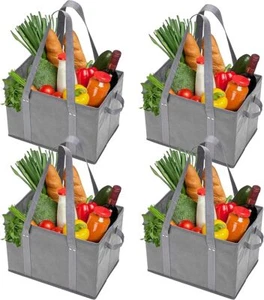 4pk Reusable Grocery Bags Shopping Bags Tote Box Large Heavy Duty Groceries Bag - Picture 1 of 8