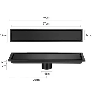 16" Matte Black Linear Shower Drain W/ Tile Insert Grate Rectangle Shower Drain - Picture 1 of 13
