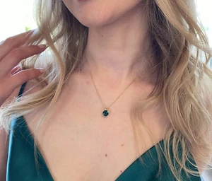2ct Emerald Gold Necklace Women 18k Solid Gold Pendant Necklace Emerald Birthday - Picture 1 of 17