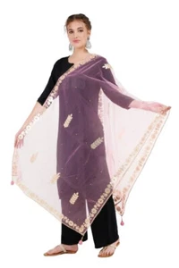New Designer Women Girls Ethnic Party Wear Scarf Stole Flower Net Dupatta - Picture 1 of 30