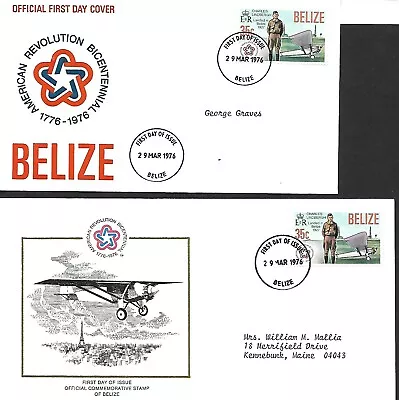 BELIZE 1976 TWO DIFFERENT FIRST DAY COVERS CHARLES LINDBERGH  - Image 1 of 2