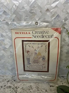 Vintage Bucilla Cross Stitch Sampler Kit Our New Baby 1731 Linen Personalize - Picture 1 of 2