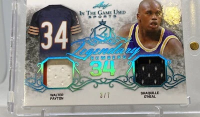 2019  ITG Used JRSY Legendary Numbers WALTER PAYTON / SHAQUILLE O'NEAL SP/7 HOF - Image 1 of 4
