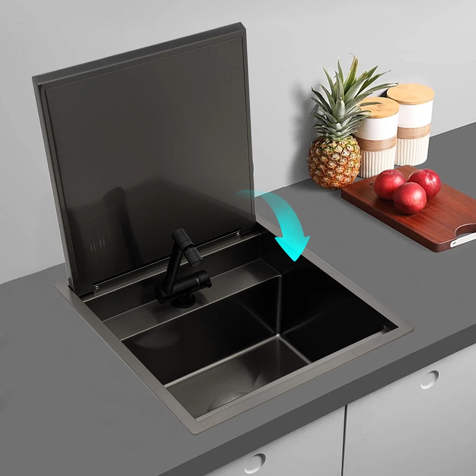 17.7*16.9*9inch Hidden Kitchen Sink, Single Bowl Sink, Stainless Steel Sink - Image 1 of 4