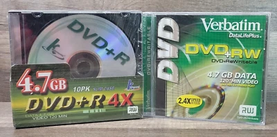 New-KHypermedia DVD+RW 10Pk 4X 4.7GB 120Min+ 1 Verbatim W/Cases-Rewritable - Image 1 of 3