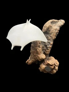John Perry Manta Ray Sculpture On Burl Wood Marine Life 8" Tall Ocean Aquatic A - Picture 1 of 8