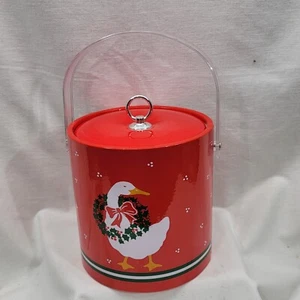Libbey weiße Weihnachtsgans Vintage rot Vinyl Eiskübel mit Plexiglas Griff - Bild 1 von 13