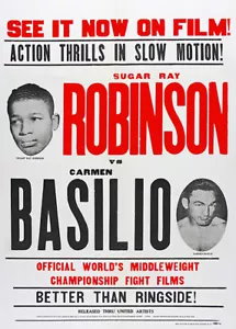 Póster de lucha Sugar Ray Robinson vs Carmen Basilio - 1958 - Imagen 1 de 1