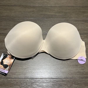 Sujetador sin tirantes Maidenform Dreamwire 36C nude acolchado banda StayUp con aros elevación - Imagen 1 de 12