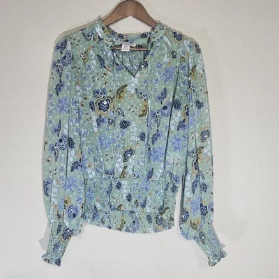 Top corto Rachel Zoe para mujer medio verde azul floral campesino parte inferior ajustada Foto 1 de 4