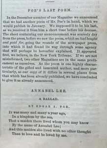 1850 Früher Druck Annabel Lee (Lolita Nabokov) Edgar Allan Poe Sartain’s Vol 6 - Bild 1 von 20