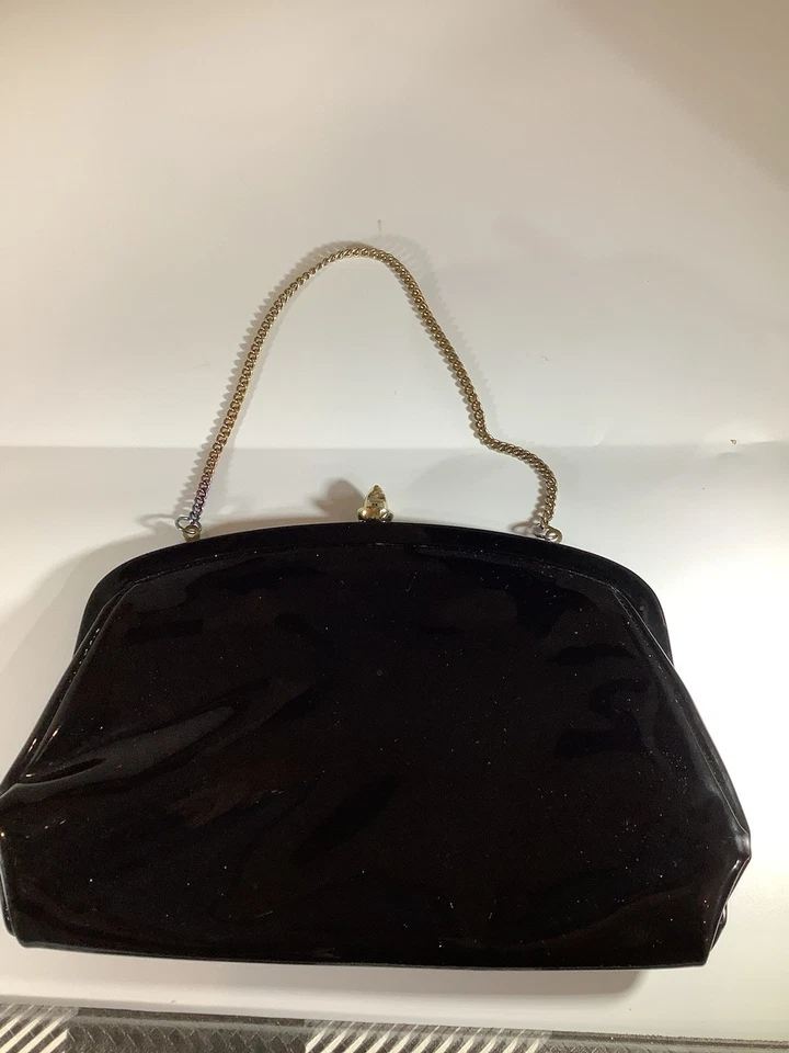 Bolso sin asas vintage de charol negro elegante Foto 1 de 4