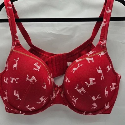 Sujetador de vacaciones Cacique rojo blanco reno dorado costuras en contraste 44DD Foto 1 de 4