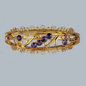 Brazalete Antiguo Amatista Oro 9ct Victoriano Ornado Floral Circa 1890 - Imagen 1 de 7