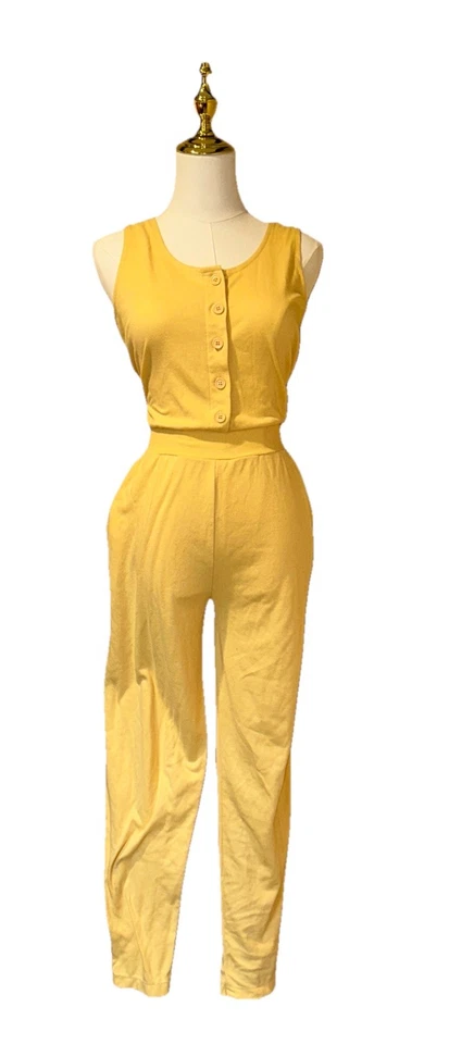 Vintage Apricot Bay Women’s Butter Yellow Sleeveless Jumpsuit Size M - Image 1 of 4