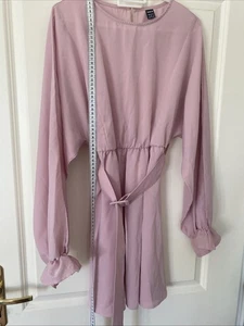 Rosa  Kleid mit Gürtel Gr. S/36 Taille u. Ärmel mit Gummibund Leichter Stoff - Bild 1 von 9