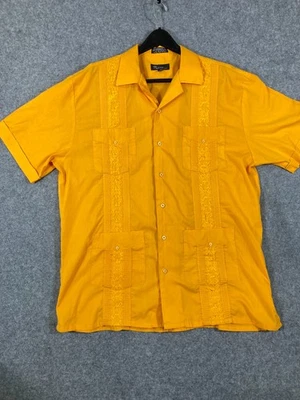 Camisa Omega Guayabera Cabana Abotonada Para Hombre XL Amarilla Bordada Manga Corta Foto 1 de 4