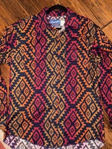 Vintage 90s Wrangler Aztec Western Bold Vibrant Striped Multicolor Shirt Mens L - Picture 1 of 6