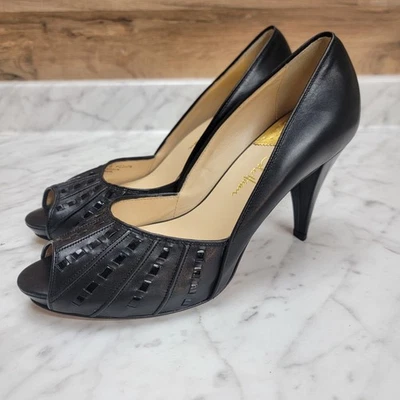 Женский размер 10B Cole Haan заглянуть носок каблуки из черной кожи каблуках насосы - Изображение 1 из 4