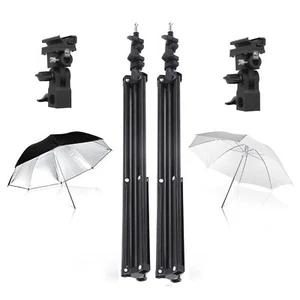 Light Stand Flash Bracket Mount Soft & Reflective Umbrella Pro Studio Photo Kit - Picture 1 of 12