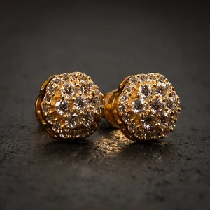 Pendientes de tachuelas de oro amarillo de 14 K con diamantes helados VVS para hombre de 0,70 quilates - Imagen 1 de 7