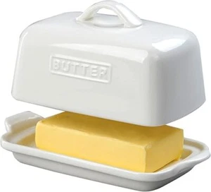 Porcelain Butter Dish White Ceramic Butter Keeper Storage Container - Picture 1 of 4