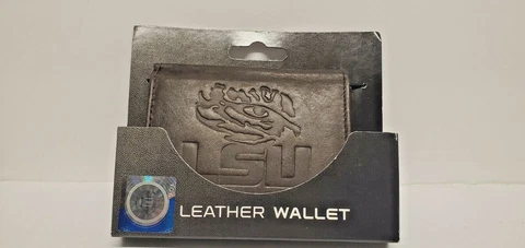 Brand New LSU Tigers Embossed Dark Brown Leather Tri-Fold Men's Wallet By Sparo Cover