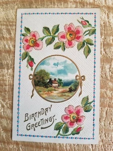 BEAUTIFUL VTG EMBOSSED BIRTHDAY GREETINGS POSTCARD.POSTED 1919*P26 - Picture 1 of 2