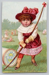 Little Girl Archer Clark's ONT Spool Cotton Thread Bow String Archery Trade Card - Picture 1 of 3