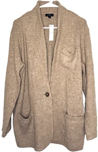 NWT J.Crew Cocoon Sweater-Blazer Women Medium Wool Pockets Heather Mushroom - Picture 1 of 5