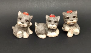 3 Vtg Homco Gray White Porcelain Yorkshire Terriors Yorkie Figurines 3 1/2 In - Picture 1 of 12