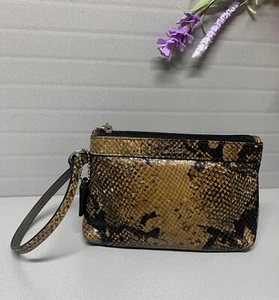 Coach Soho Embossed Exotic Madison Wristlet Leather Black/Brown - Picture 1 of 12