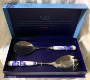 Blue Italian Boxed Spode Salad Server Set Spoon Fork Portmeirion Group England - Picture 1 of 11