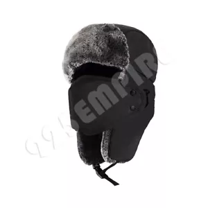 Sombrero ruso negro liso impermeable invierno trampero piel Ushanka - Imagen 1 de 7