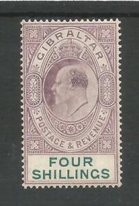 GIBRALTAR SG53 THE 1908 EVII 4/- DULL PURPLE&GREEN LMM WITH KNOPKE CERT 
